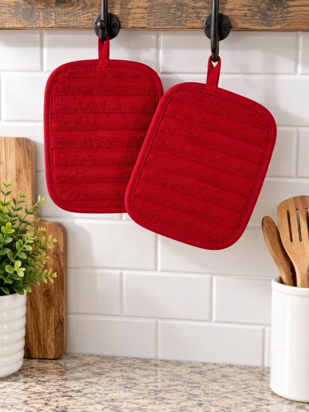 Mainstays Cotton Pot Holders 2 Piece 7 in X 9 in Red